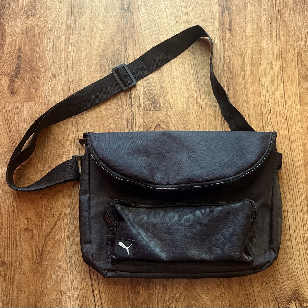 Puma Black Crossbody Foldover Messenger Bag